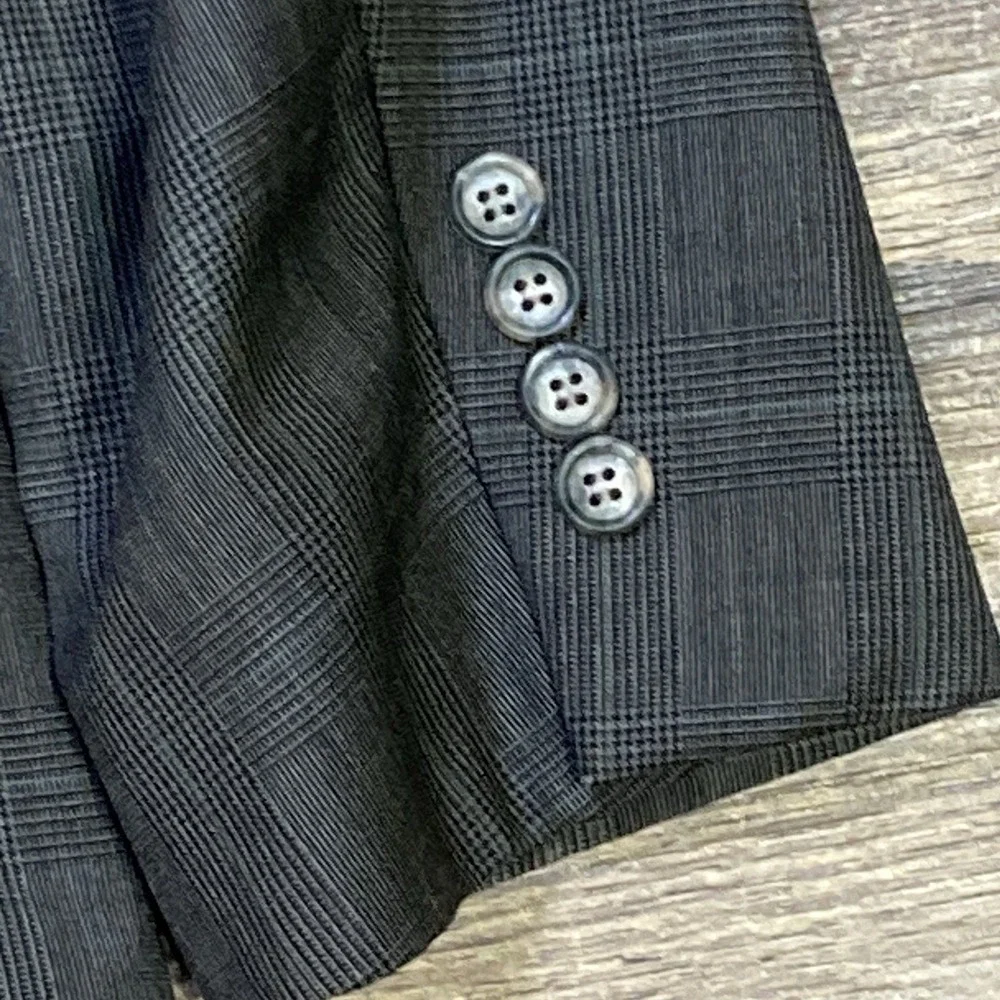 Savile Row Regency Charing Cross Dark Gray Blazer Men's 44R 100% Wool Glen Check